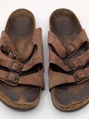 Birkenstock EU 38 US 7.5 Florida Tobacco Brown Oiled Leather 3 Strap Sandals